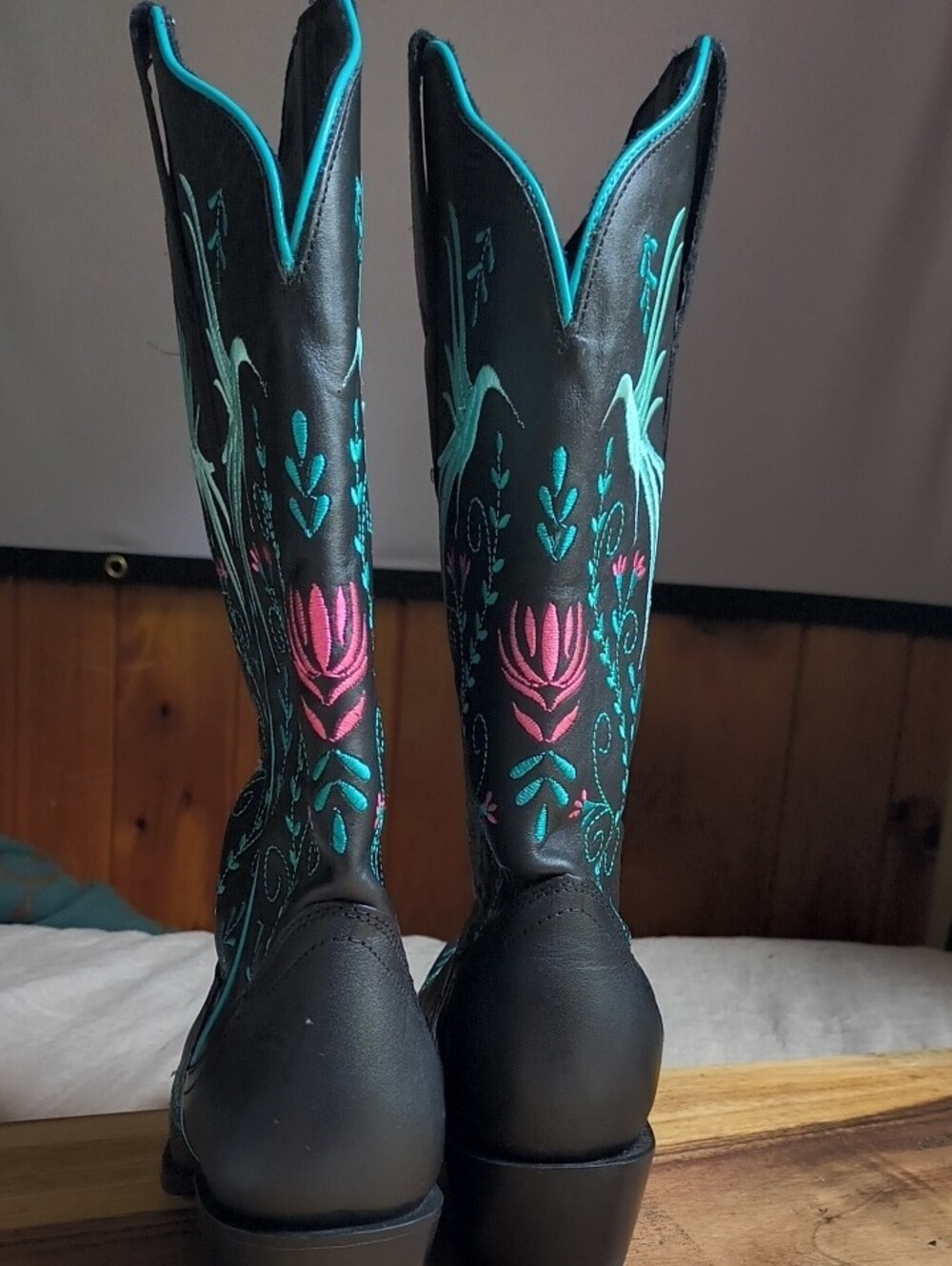 J.B. Dillon Black Western Leather Boots with Turquoise & Pink Embroidery 🩵NEW 8 - Picture 13 of 14